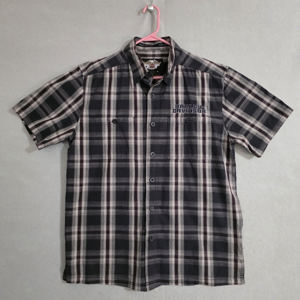 Harley Davidson S/S Embroidered Plaid Button Up Shirt Snap Button Collar Size M